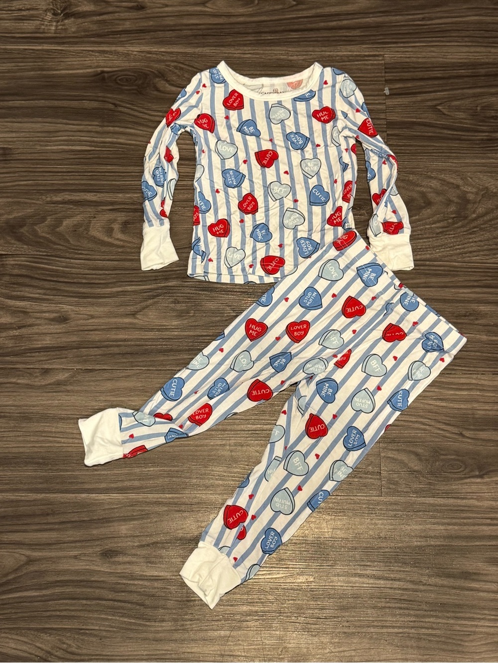 Caden Lane Sweet Like Candy Bamboo Pajamas 18-24M Blue Stripe Valentine